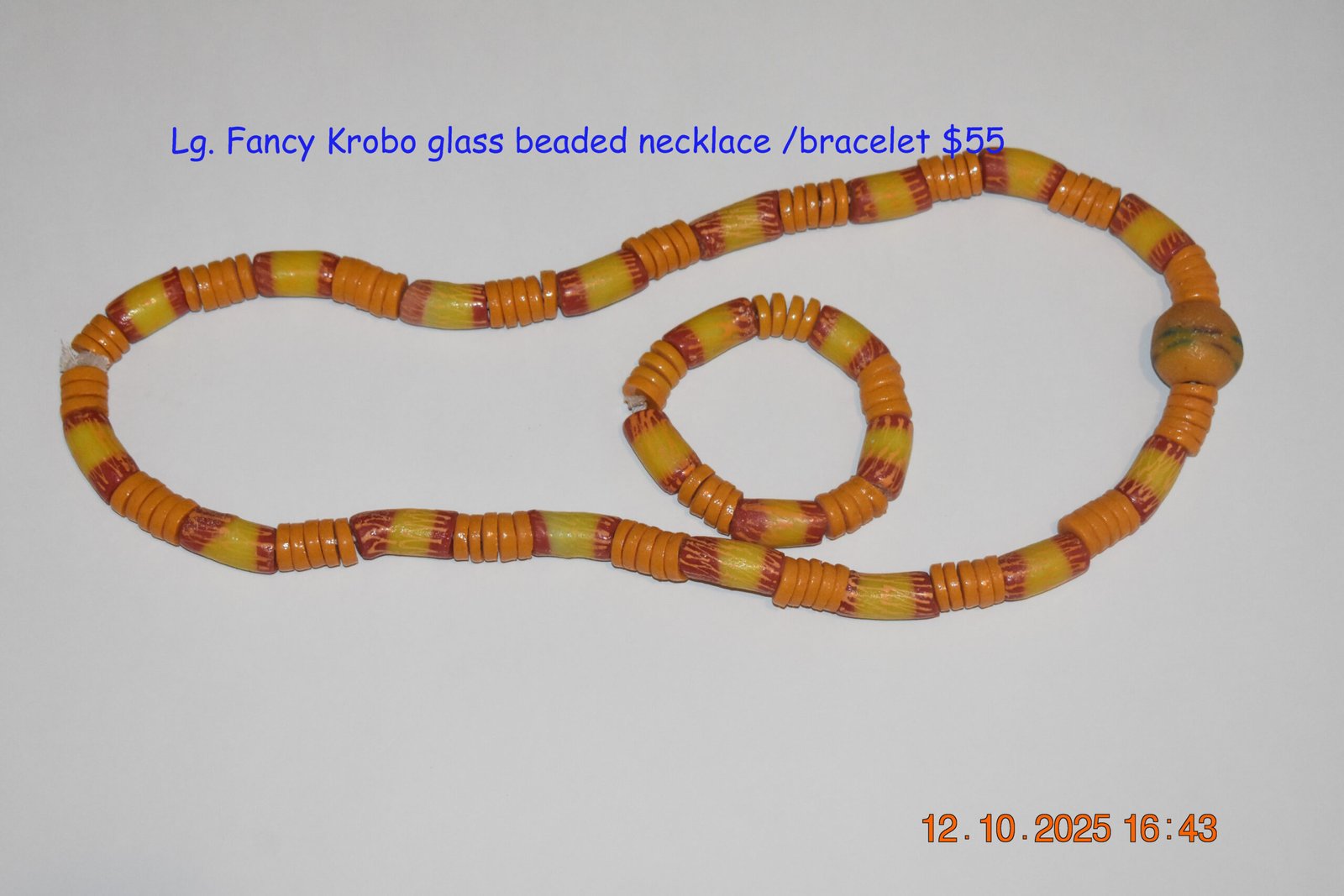 Lg. Fancy Krobo Glass Beaded Necklace / Bracelet