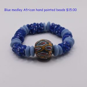 Blue Medley African Hand Painted Beads Bracelet